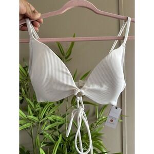 Shade & Shore Womens Lightly Lined Ribbed Bikini Swim Top,‎ White Size 34DD